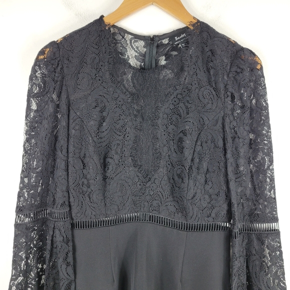 Bardot Faedra Lace Long Sleeve Bell Flare Sleeve Midi Sheath Dress - Picture 3 of 12